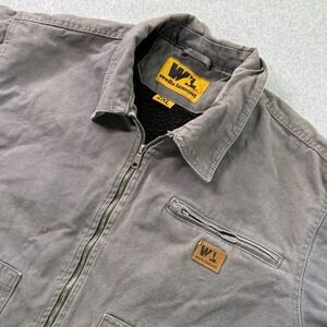 Wells‎ Lamont Canvas Work Jacket Sherpa Lined Brown Gray Zip Front 2XL